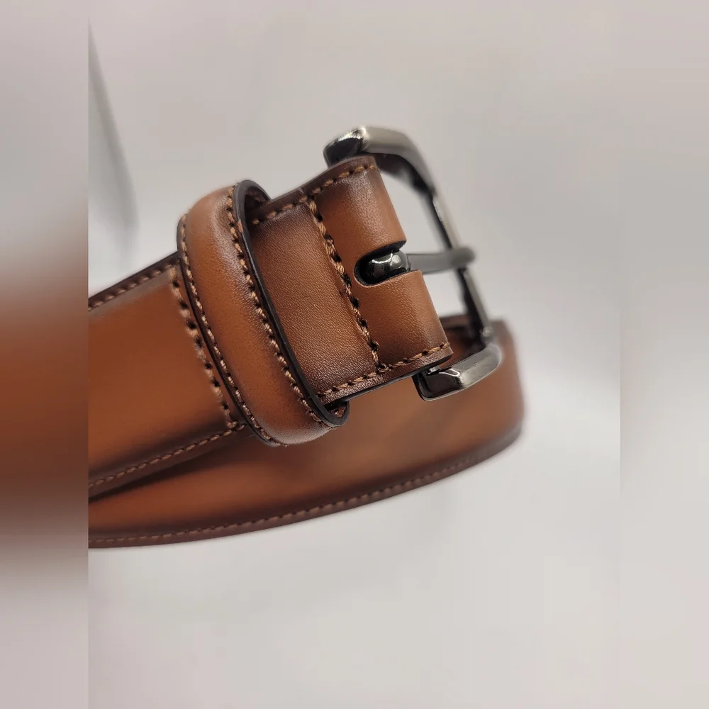 Perry Ellis Tan Leather Belt with Silver Buckle